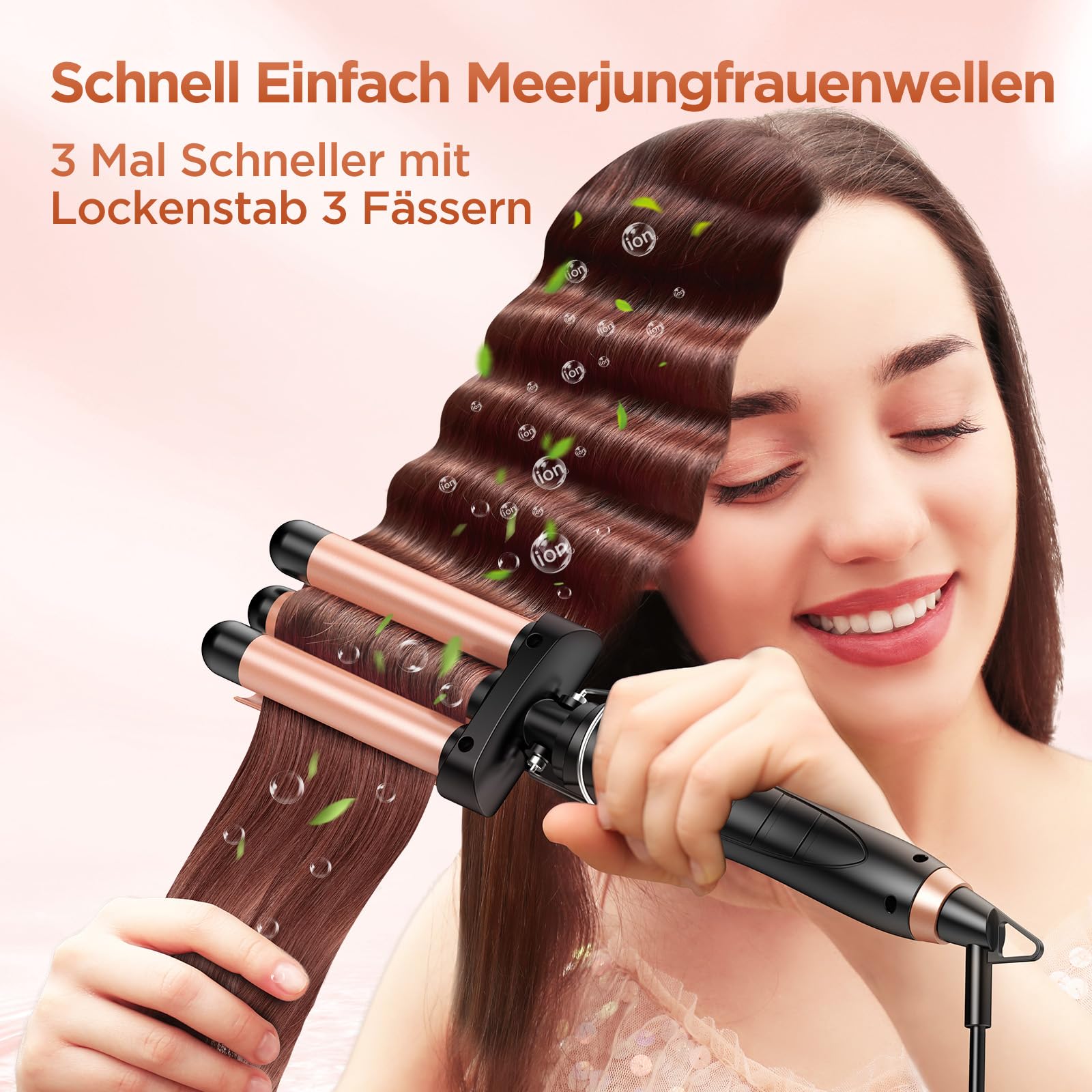 BESTOPE MIX Welleneisen Set 5 in 1, Lockenstab mit Verschiedenen Aufsätzen Einstellbare Temperatur Keramik Lockenstab Große Locken Schnellaufheizung lockenstäbe 3 Fässer für Lange/kurze Haare