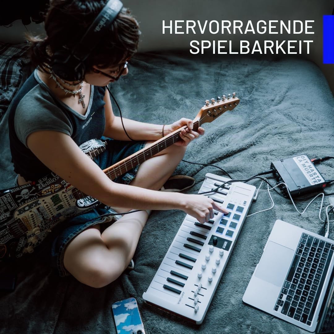 Arturia MiniLab 37 USB-MIDI-Controller mit 37 Tasten | 37 schlanke Tasten, Pads, Encoder, Fader, DAW-Integration, USB-C, Software-Paket, Arpeggiator mit Akkordmodus