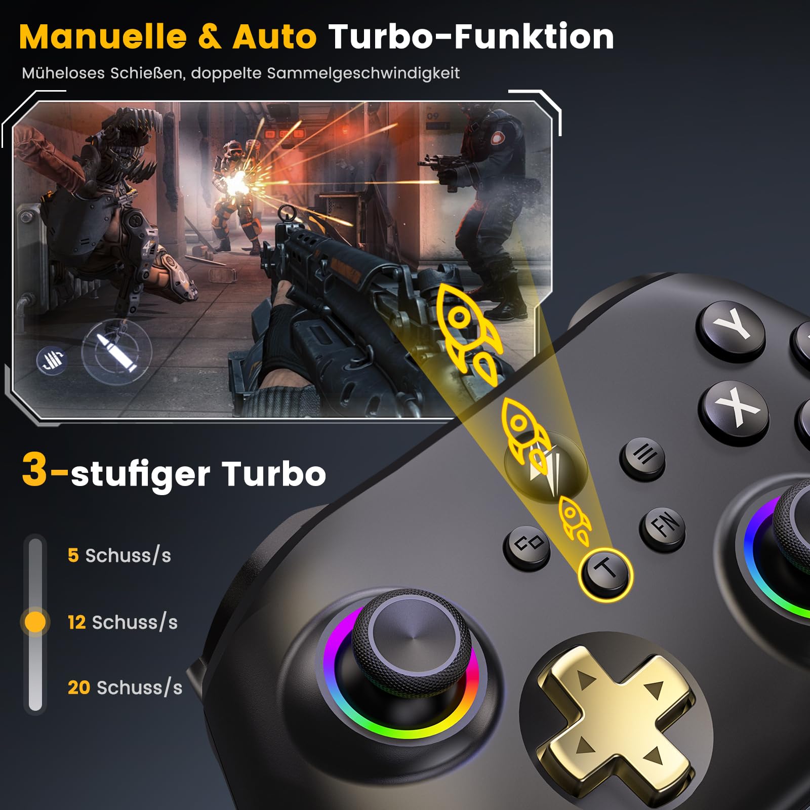 HELLCOOL PC Controller mit Ladestation – 2,4 GHz Wireless PC Gamepad mit Hall-Effekt Joysticks&Trigger, Kein Stick-Drift, 1000Hz Polling Rate, Ergonomisch, kompatibel mit Windows PC/Switch/Android/iOS