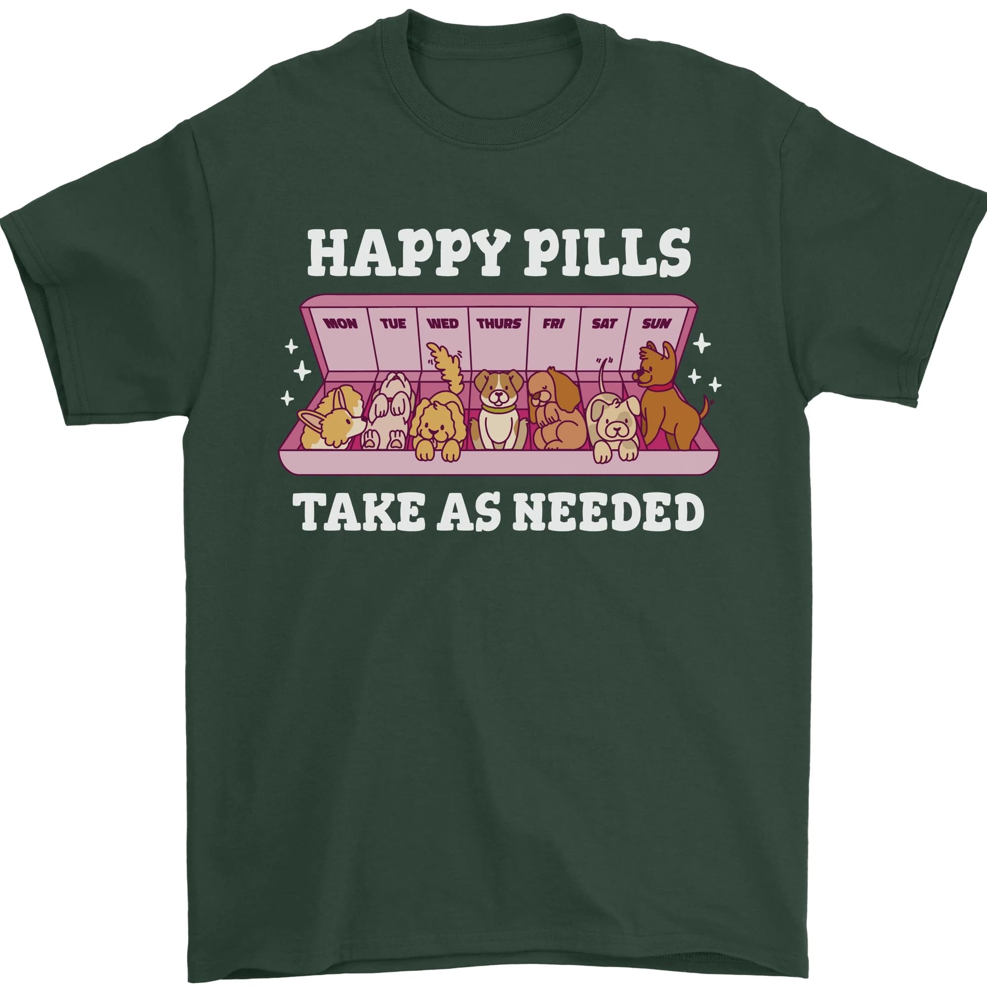 Happy Pills Antidepressants Dogs Mens T-Shirt 100% Cotton Forest Green M — image 1