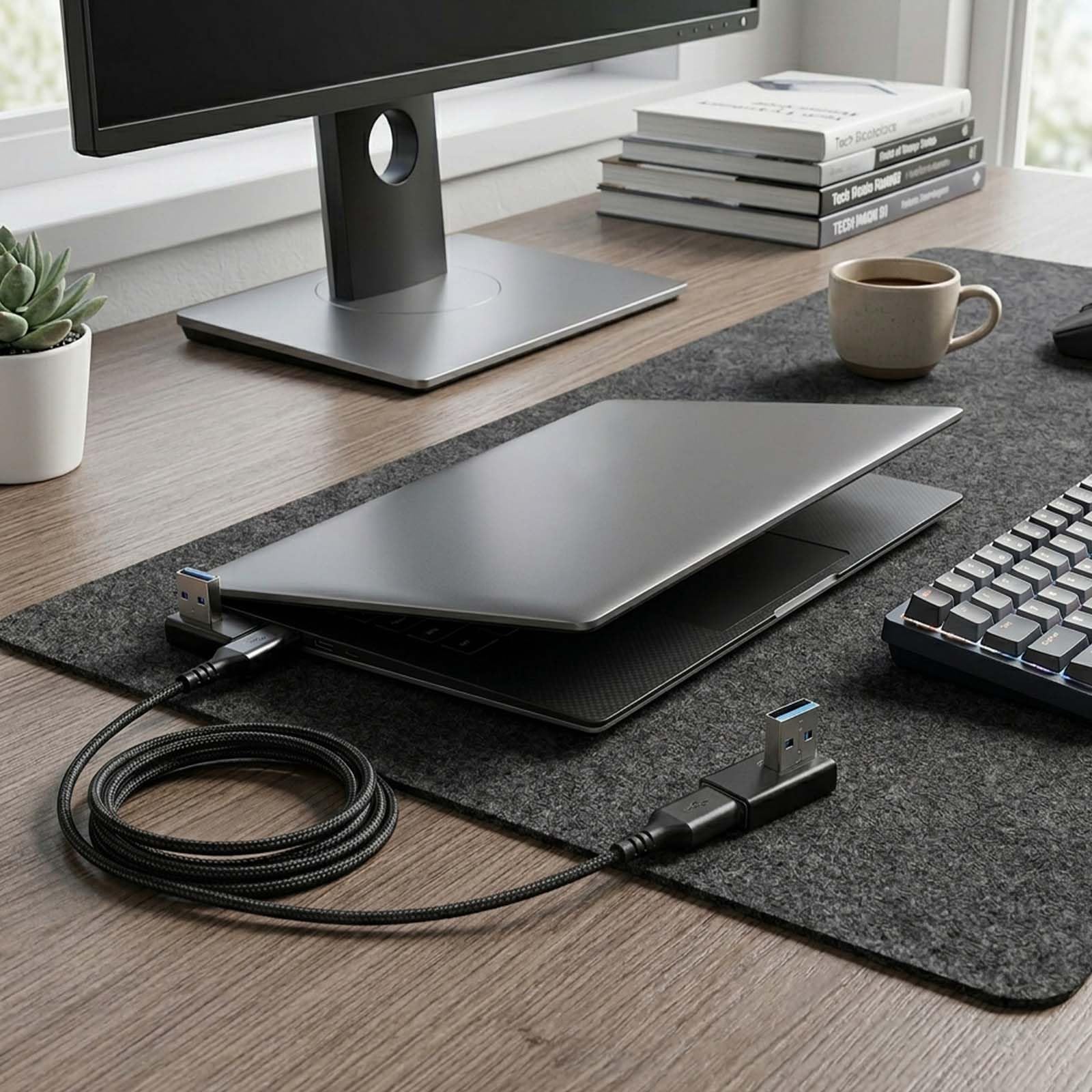 HENGBIRD 4 sztuki USB 3.0 wtyczka kątowa 90 stopni, wtyczka USB-A, czarna obudowa aluminiowa, do 5 Gbit/s i adapter kątowy USB w kształcie litery L do komputera, telewizora, konsoli do gier i
