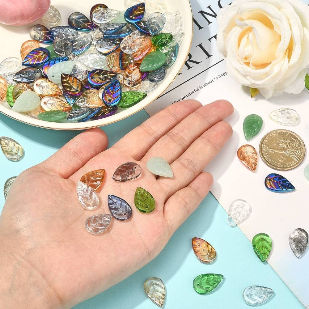 Ipotkitt 100Pcs Handmade Imitation Jade Leaf Glass Charm Pendants Foliage Ornaments for DIY Crafts Finding Jewellery Making Accessories - Image 4