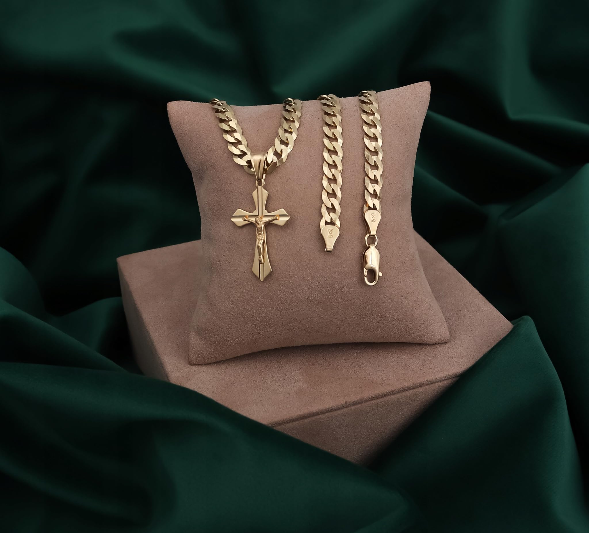 Amor Luxury Goldkette Herren 585, Kette 925/585 - Königskette - Kreuzkette 60 cm - Goldkette Kreuzkette, Schmuck, Geschenke - Halskette 6,5mm Panzerung