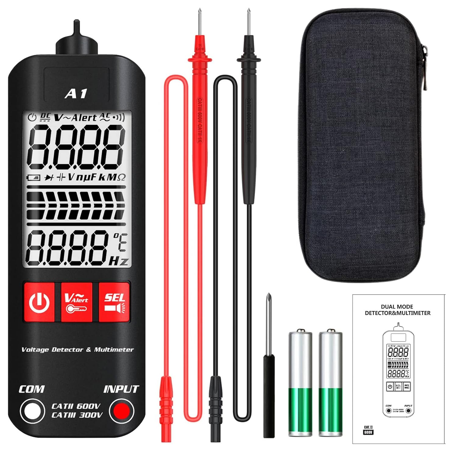 Partitiont A1 Fully Automatic Anti-Burn Intelligent Digital Multimeter,Non Contact Voltage Detector,Electrical Tester Pen,Dual Range AC 6V-1000V/90V-1000V (A1 with Bag)