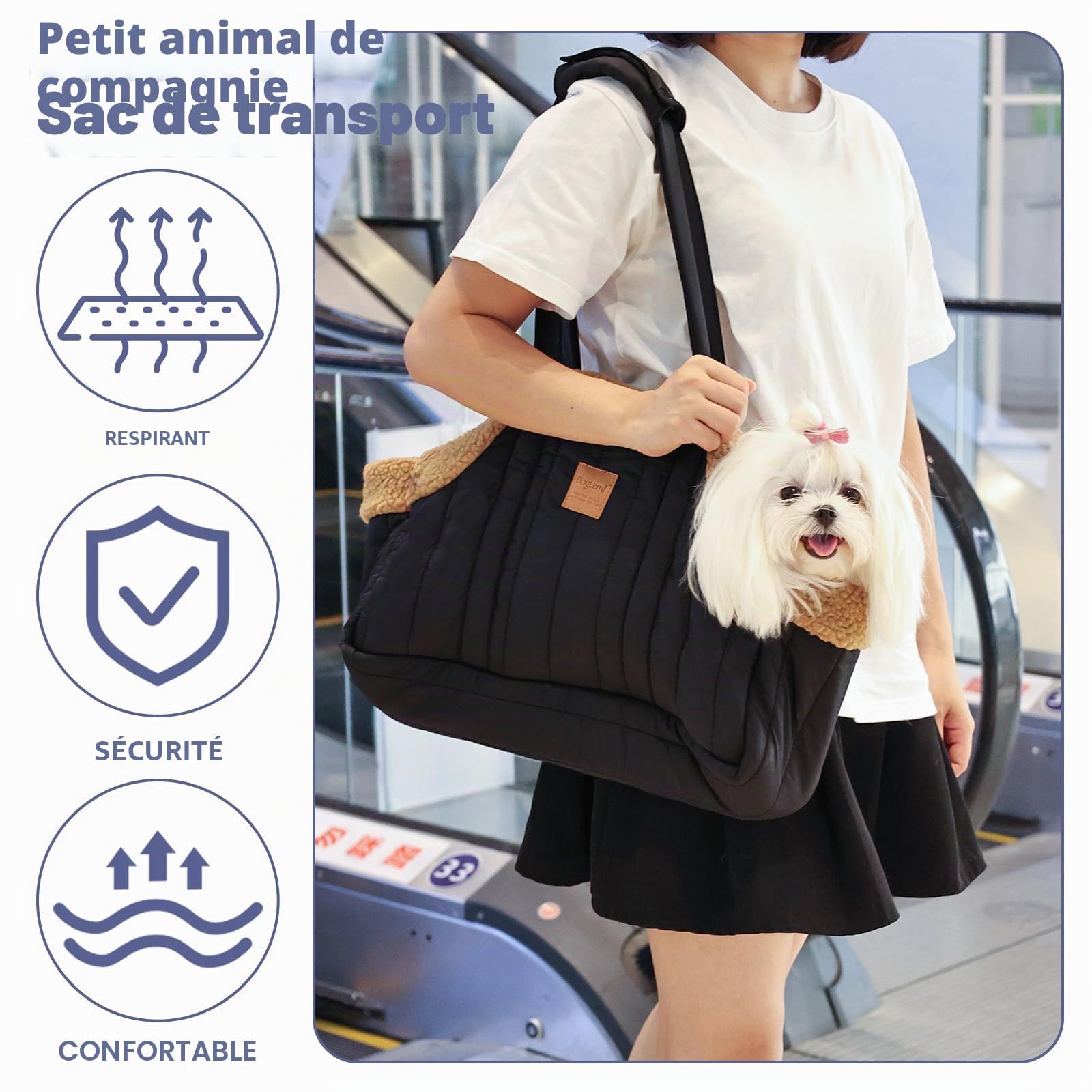 Sac de transport portable de grande capacité en polaire pour animal domestique, sac à main mains libres, sac à main à bandoulière avec crochet fixe pour petit chien et chat (rose)