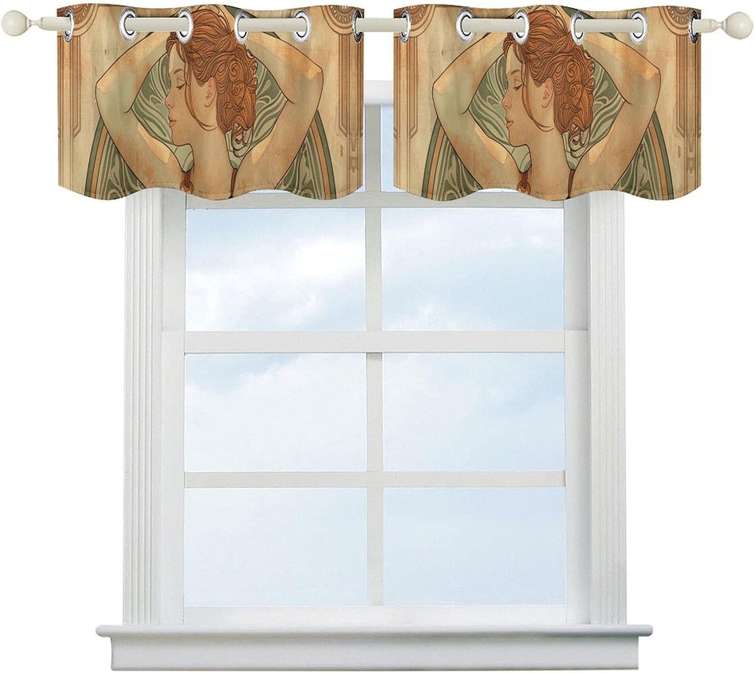 Greek Women Painting Valance for Windows, 2 Pack Kitchen Curtains Modern Home Decor, Soft Blackout Window Curtains for Living Room & Bedroom, 18 X 52 Inch