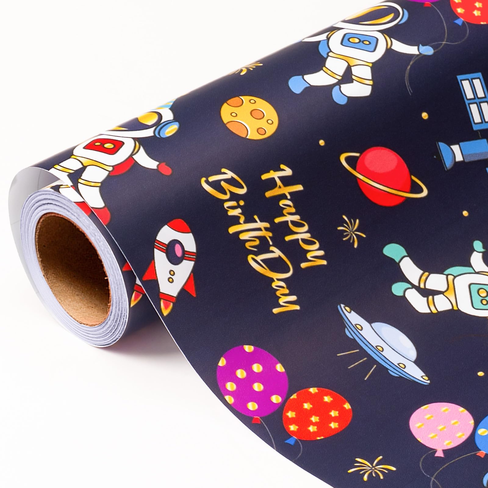 MAYPLUSS Space Birthday Wrapping Paper, 17 Inch X 16.5 Feet, Gift Wrap โ image 1