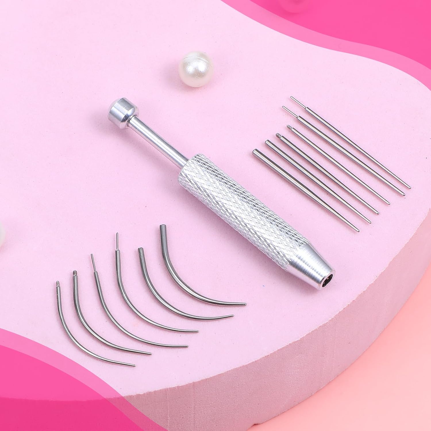 13Pcs Piercing Ball Grabber Tool 14G 16G 18G 20G Stainless Steel Flat Back Earring Applicator with Threaded & Threadless Insertion Pin Curved Push In Body Piercing for Ear Nose Lip Body Jewelry Change