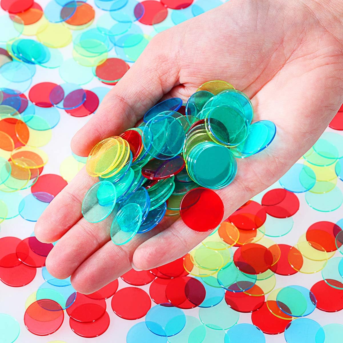 NUOBESTY 400pcs 3/4 Inch Pro Plastic Magnetic Bingo Chips Transparent Color Counting Chips Bingo Game Classroom Games