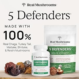 Real Mushrooms 5 Defenders - Adaptogenic Mushrooms Complex with Chaga, Reishi, Turkey Tail, Maitake & Shiitake for Wellness Support - Mushroom Beta Glucan Capsules - 90 Count