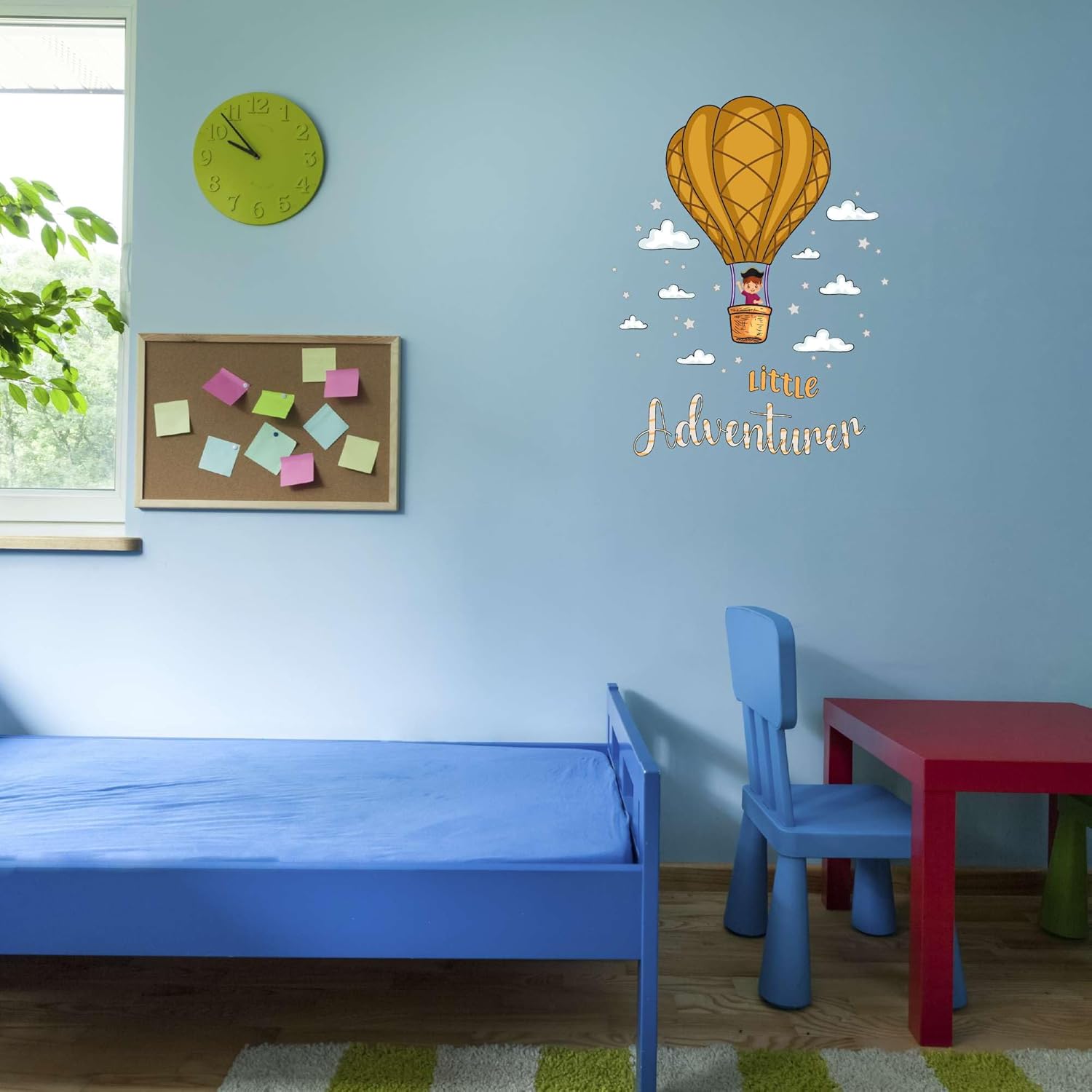 Condition photo showing New/Like New for Joyful Hot Air Balloon Wall Decal Little Adventurer Cute Boy Riding in Beautiful Hot Air Balloon Size: 32 Inch X 40 Inch