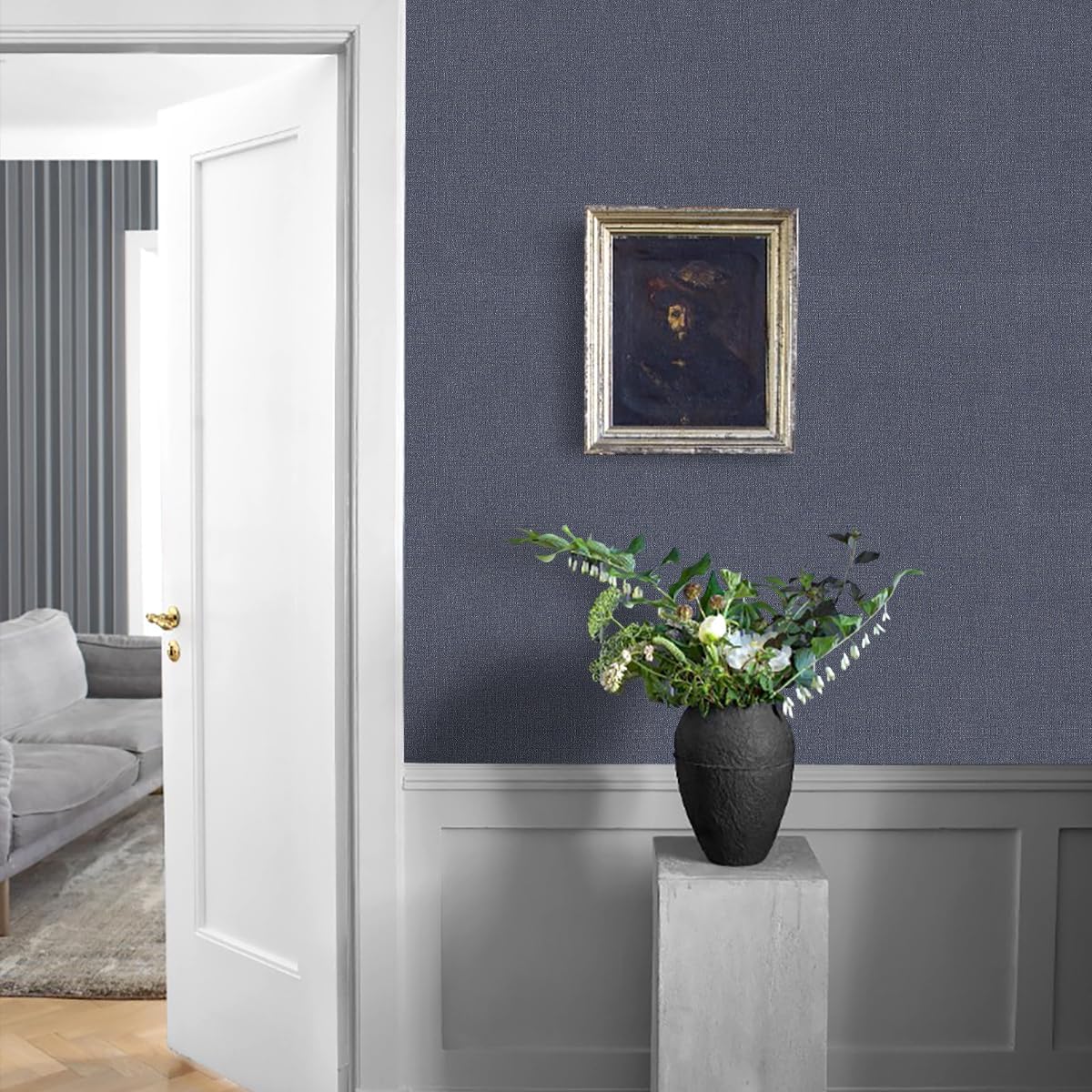 Blue Grasscloth Peel and Stick Wallpaper Textured Wall Paper 15.9inch x 118.1inch Faux Linen Contact Paper Vintage Toile Wallpaper Dark Blue Fabric Self Adhesive Decor Vinyl