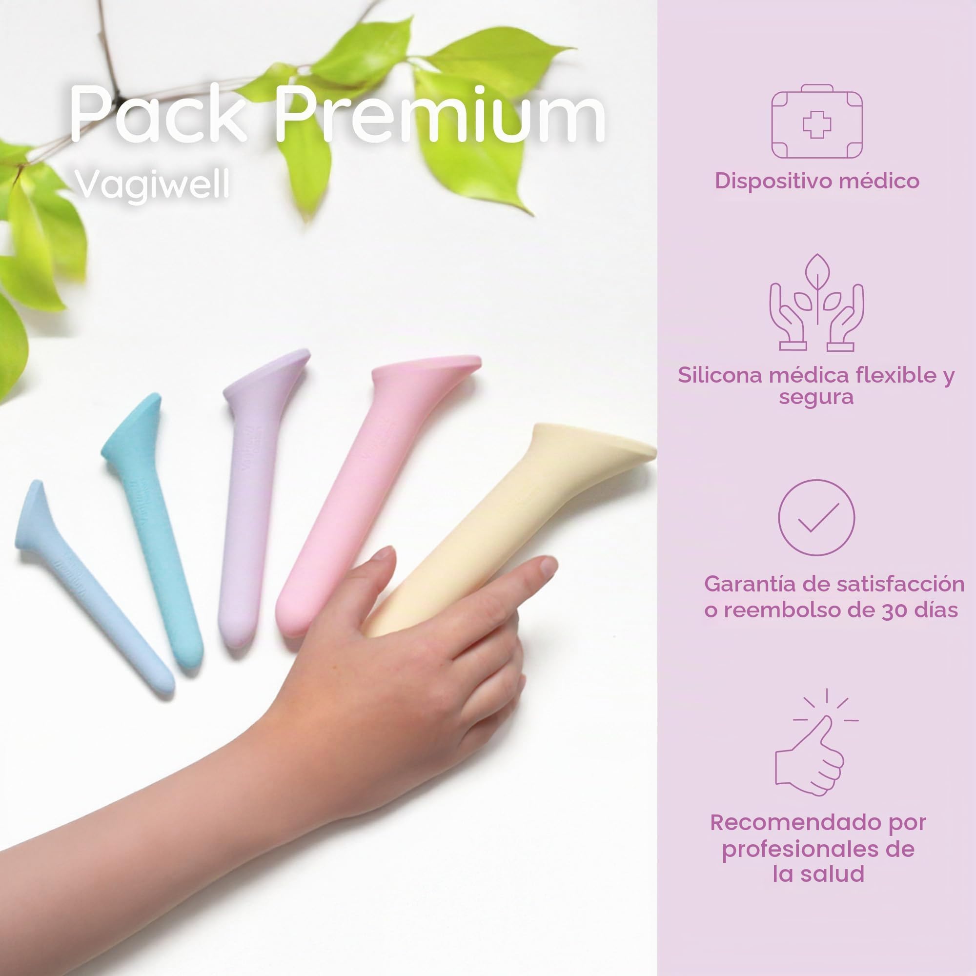 Vagiwell Dilatadores premium, 5 dilatadores de silicona tamaños 1-5