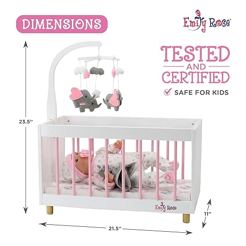 Miniatura 4 de Emily Rose Muñeca de juguete de madera de 18 pulgadas con ropa de cama, móvil giratorio y relleno Lovey - Set de regalo para niños de más de 3 años