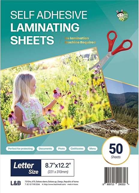 Self Adhesive Laminating Clear Sheets, 100 Micron, 50 Sheets, A4 size (23 x 30 cm) No Heat, No Machine, Laminate Sheets Self Sealing, Contact Plastic Paper by HASHI