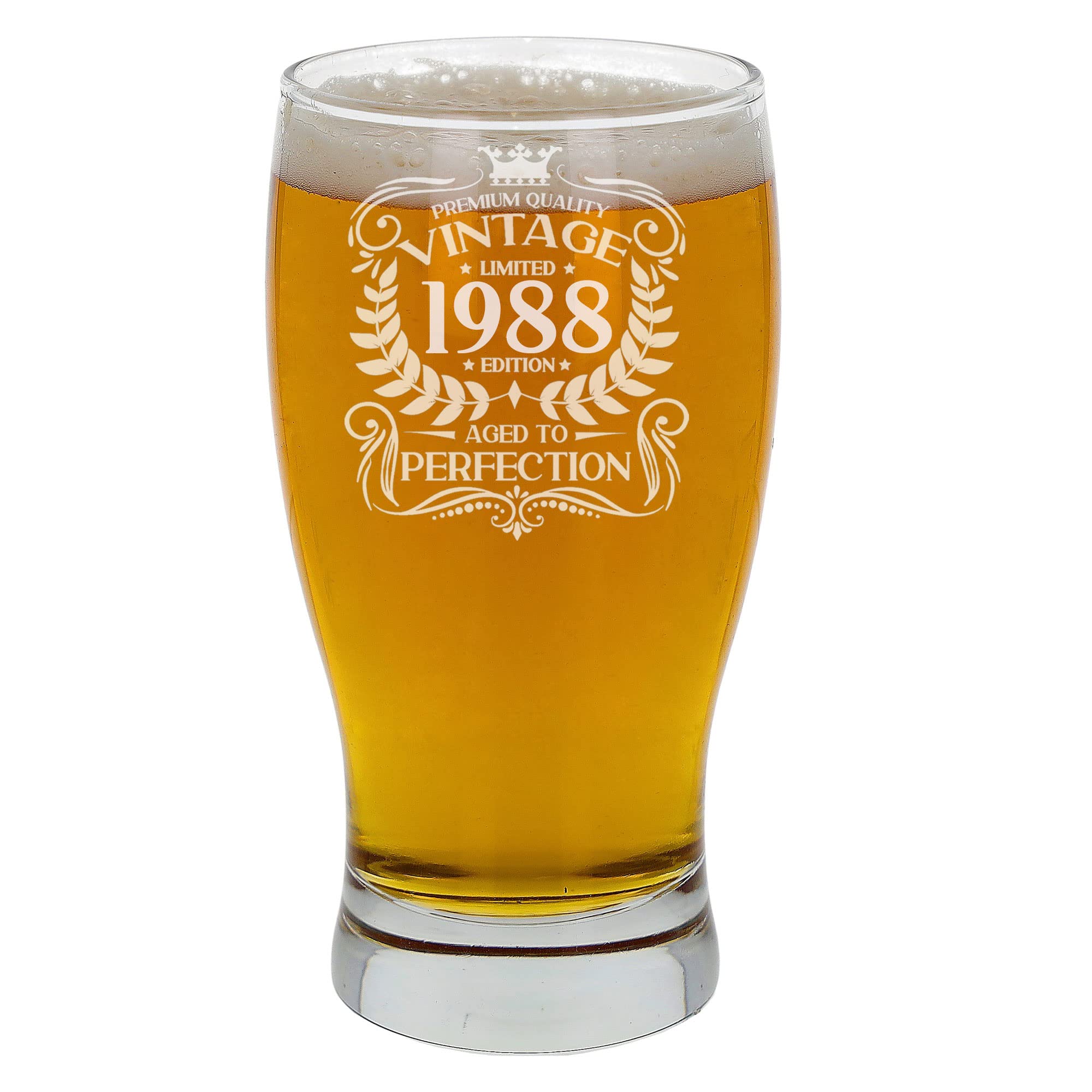 Always Looking Good35th Birthday Gift for Men Vintage 1988 Aged to Perfection Engraved Pint Beer Glass Present for 35 Year Old Etched Cider Lager Beer Tulip Pint Glasses