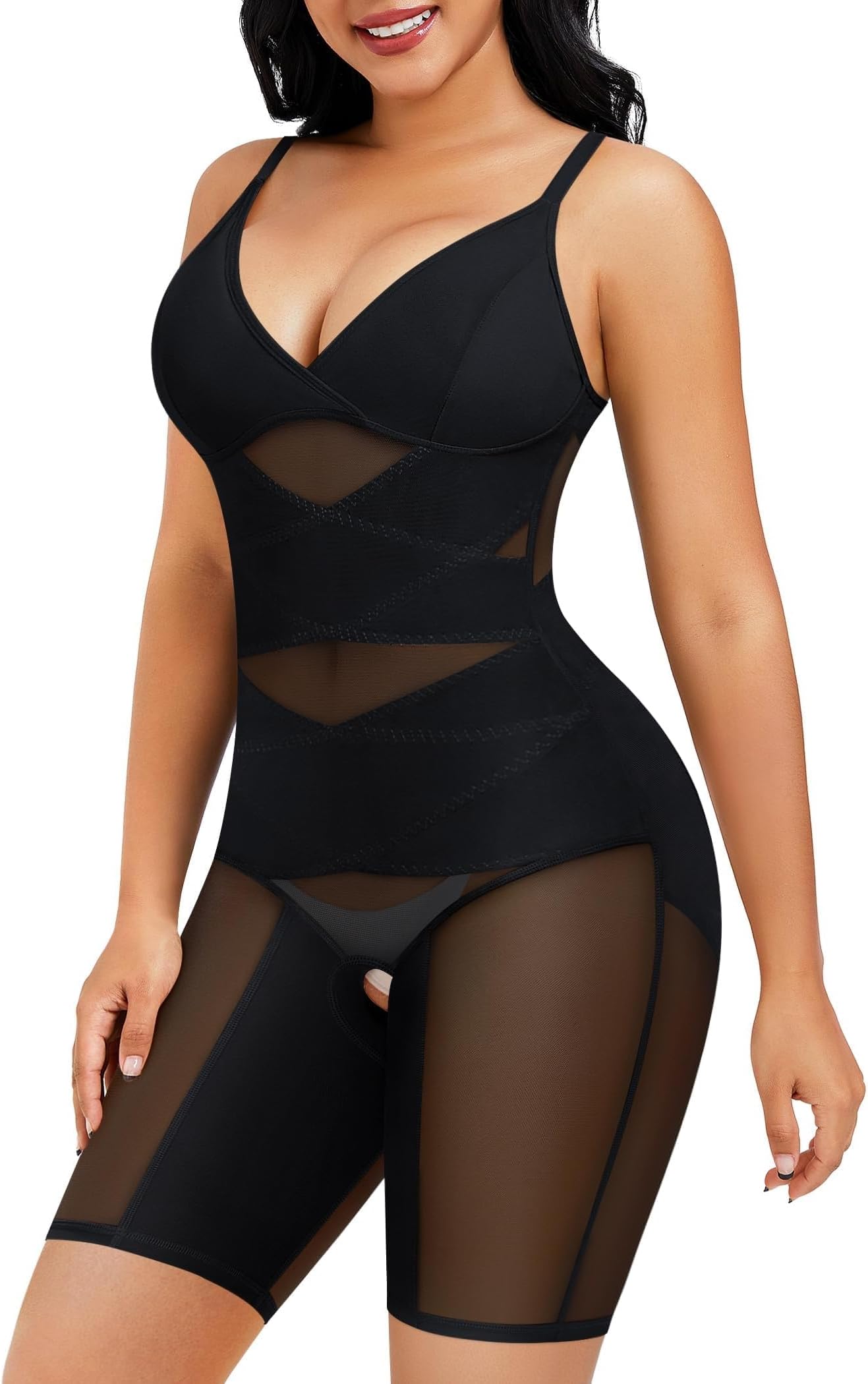 Junlan Shapewear Bodysuit for Women V Neck Butt Lifter Full Body Shaper Tummy Control Thigh Slimmer Shorts Seamless Jumpsuit One Piece