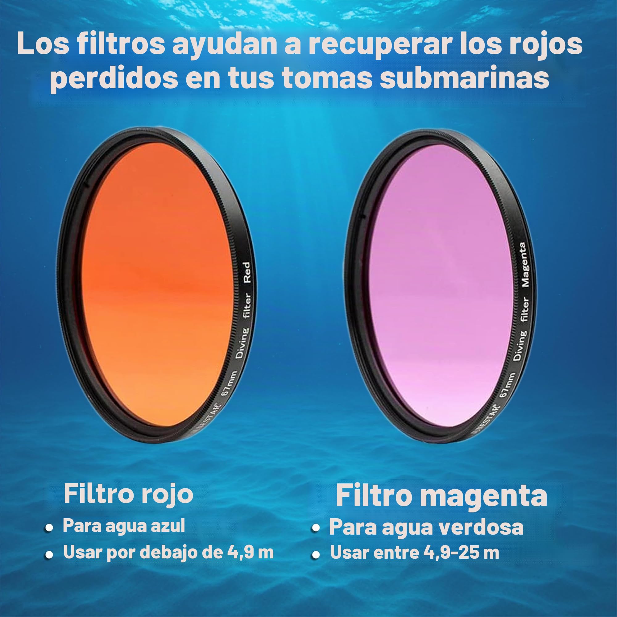DIVEVOLK Abrazadera de expansión para carcasa subacuática Sea Touch 4, incluye filtro rojo/morado + anillo de conversión