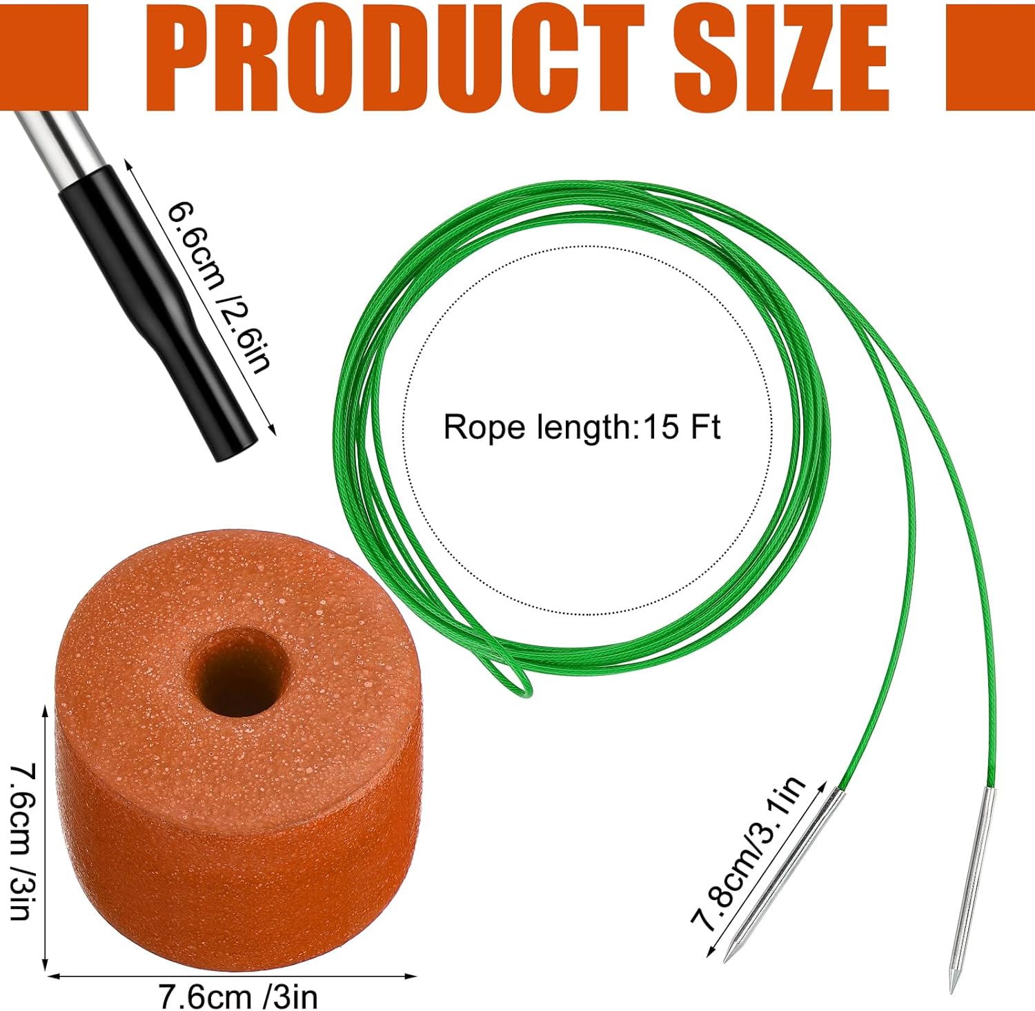 2 Pcs Fishing Stringer Heavy Duty with Float, Fish Stringer System, 15 ft 550lbs Fishing Holder with Metal Needle, Durable Rubber for Caught Fish Freshwater Saltwater Angling