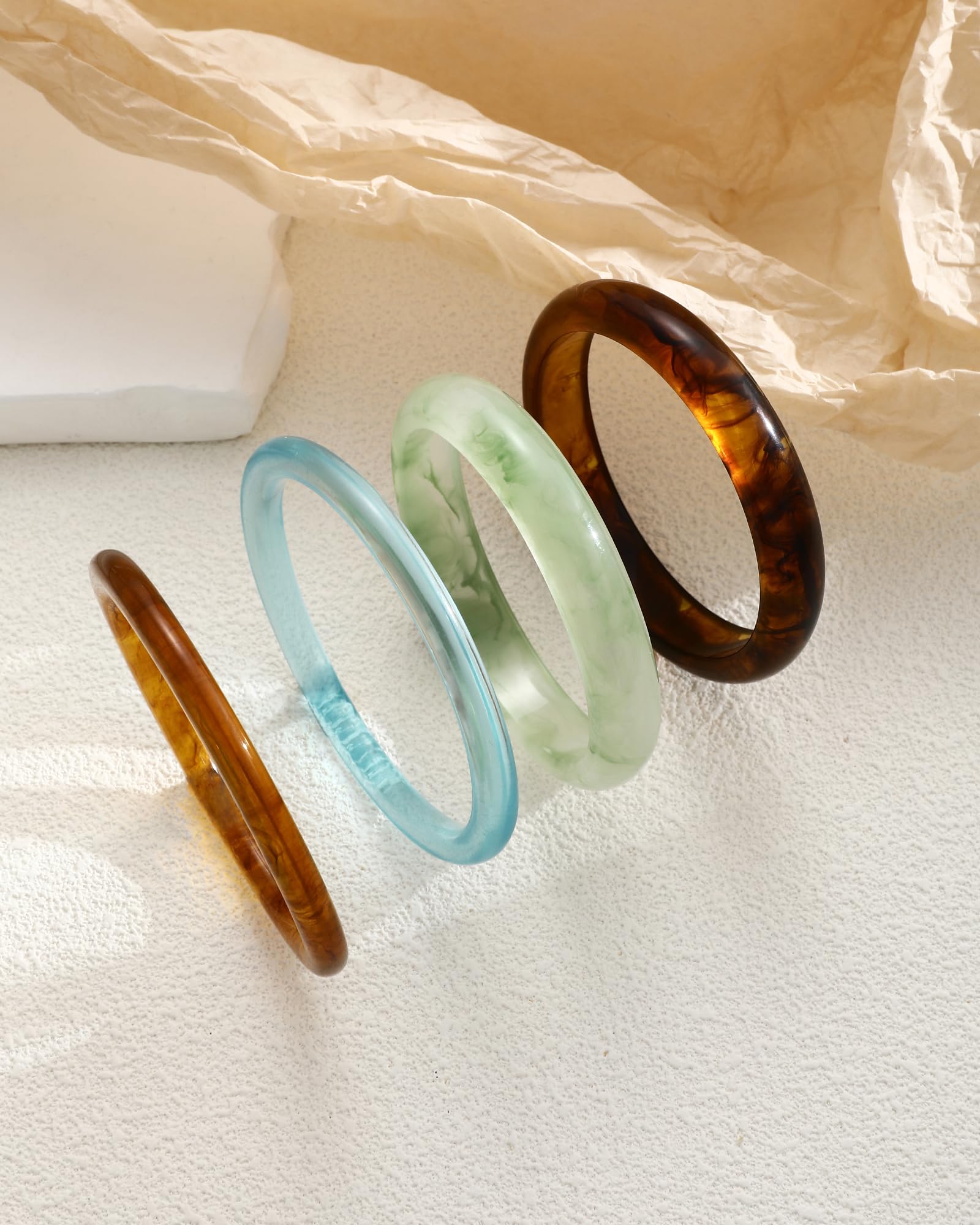 ÌF ME Acrylic Bangles Bohemian Bracelets for Women, Maillard Vintage Acrylic Resin Chunky Bangles Bracelets Fashions Thick Statement bangle Set view 6