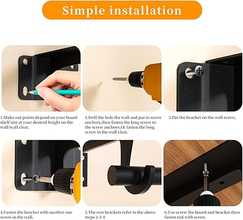 Vista 6 de Closet Rod Support Bracket 12 inch WYGWP Heavy Duty Closet Shelf Brackets Supports 200lbs,Sturdy Closet Shelves Wall Mounted for DIY Home and Closet