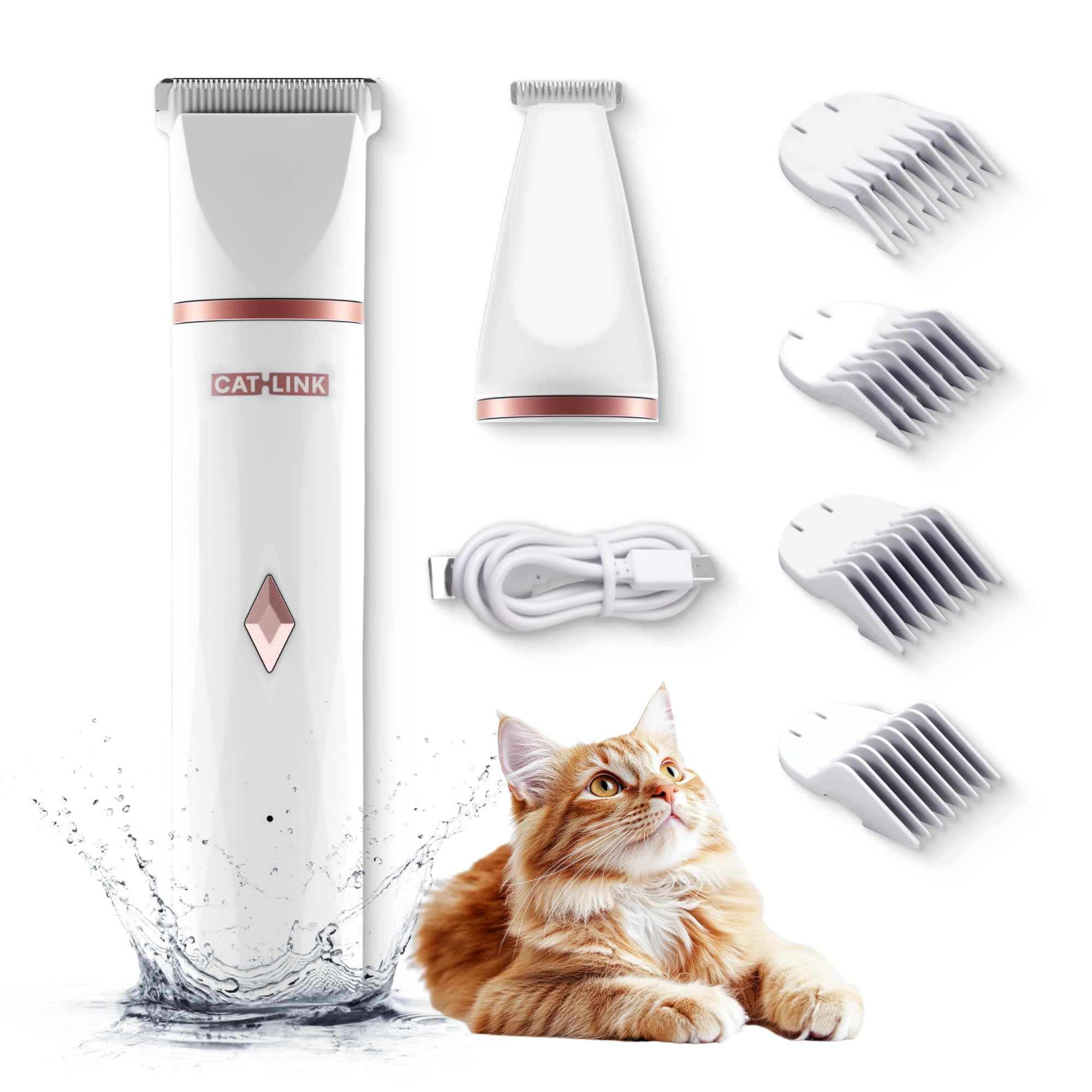 CATLINK Waterproof Cat Clippers for Matted Hair, Quiet Cat Grooming Kit, Pet Shaver Cordless for Long Hair, Pet Hair Clippers for Dogs and Other Small Animals at Home, White