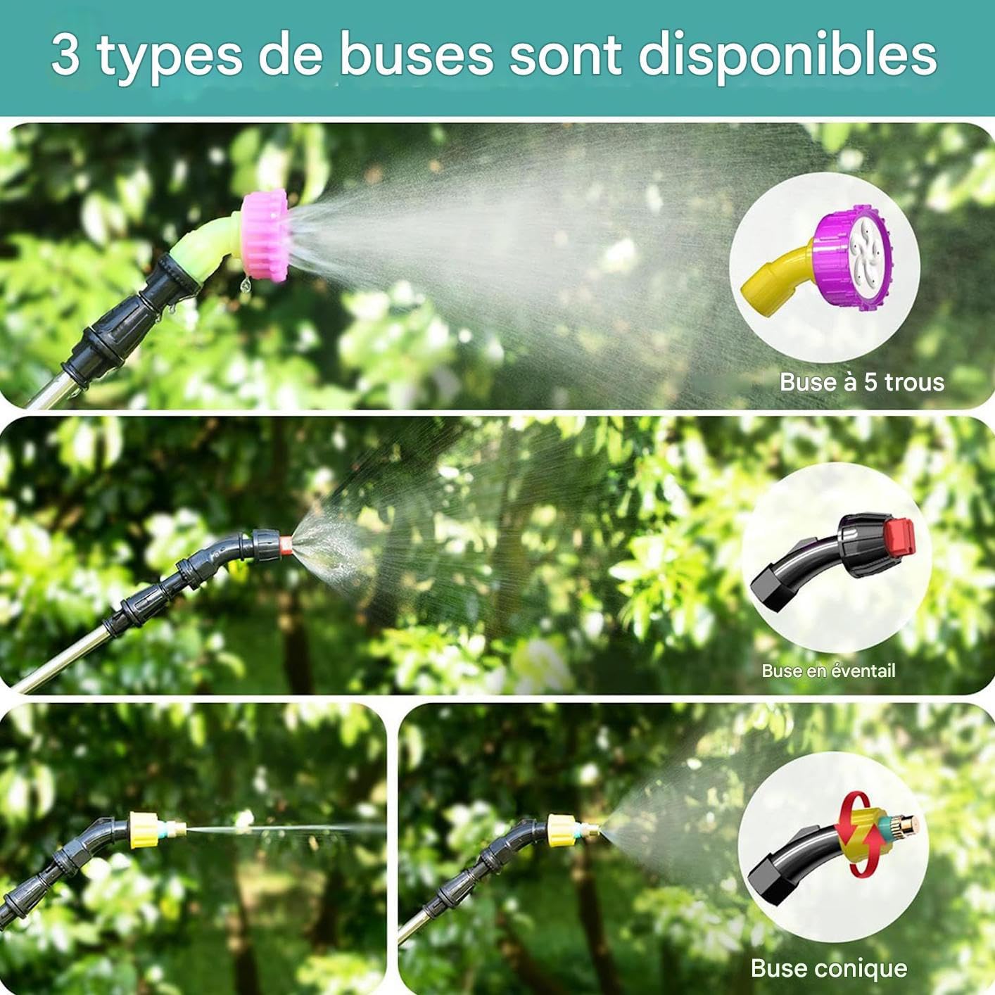 Arroseur de Pelouse | Pulvérisateur à Gazon à Batterie 5.1L | Arrosoir Réglable avec Lance Télescopique pour Engrais et Eau Jardin Maison Ferme Terrasse Camping