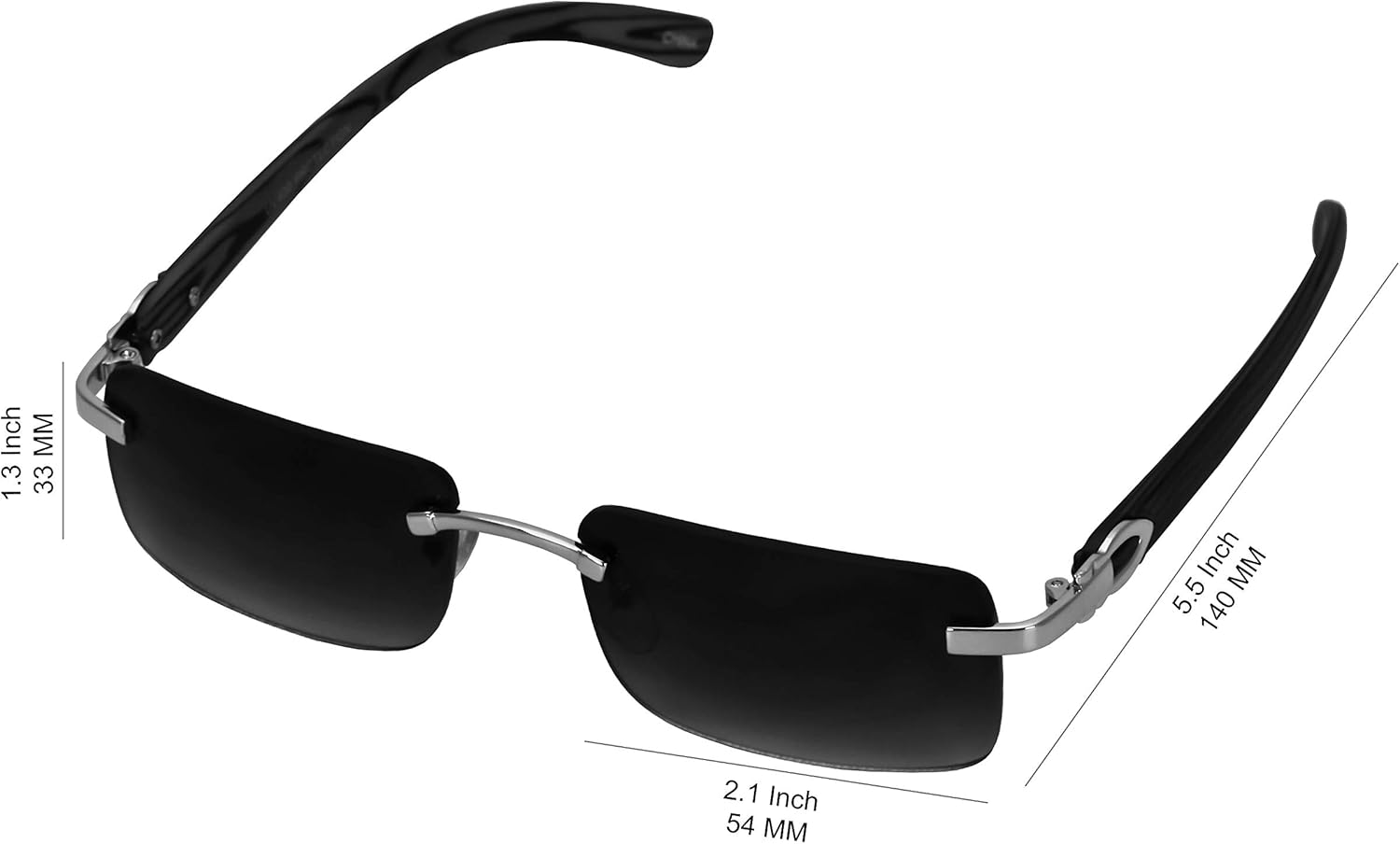 Elite Slim Rimless Rectangular Metal & Wood Art Aviator Sunglasses - Image 5