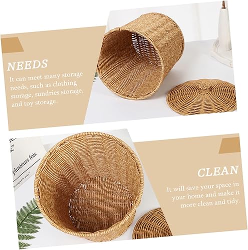 Miniatura 3 de Cesta de almacenamiento con tapa organizadora con tapa, cestas de almacenamiento con ratán redondo para residuos de dormitorio, almacenamiento de