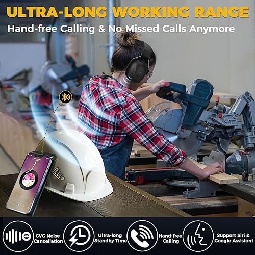 Miniatura 8 de Almohadillas de gel para los oídos Bluetooth 5.4, auriculares con cancelación de ruido de 30 dB, orejeras de seguridad recargables de 1200 mAh,