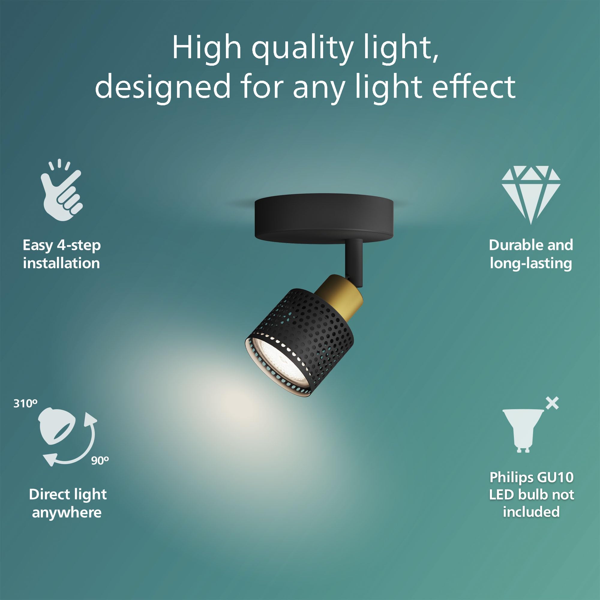 PHILIPS Niall Spot 1-Head, GU10 not Included, Brass, IP20, Black-Gold, Black/Gold - Image 2