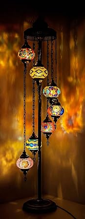 Wishicious Handmade Turkish Lamp Moroccan Mosaic Floor Lamp, Multicolored 7 Globes Floor Lamp, Turkish lamp