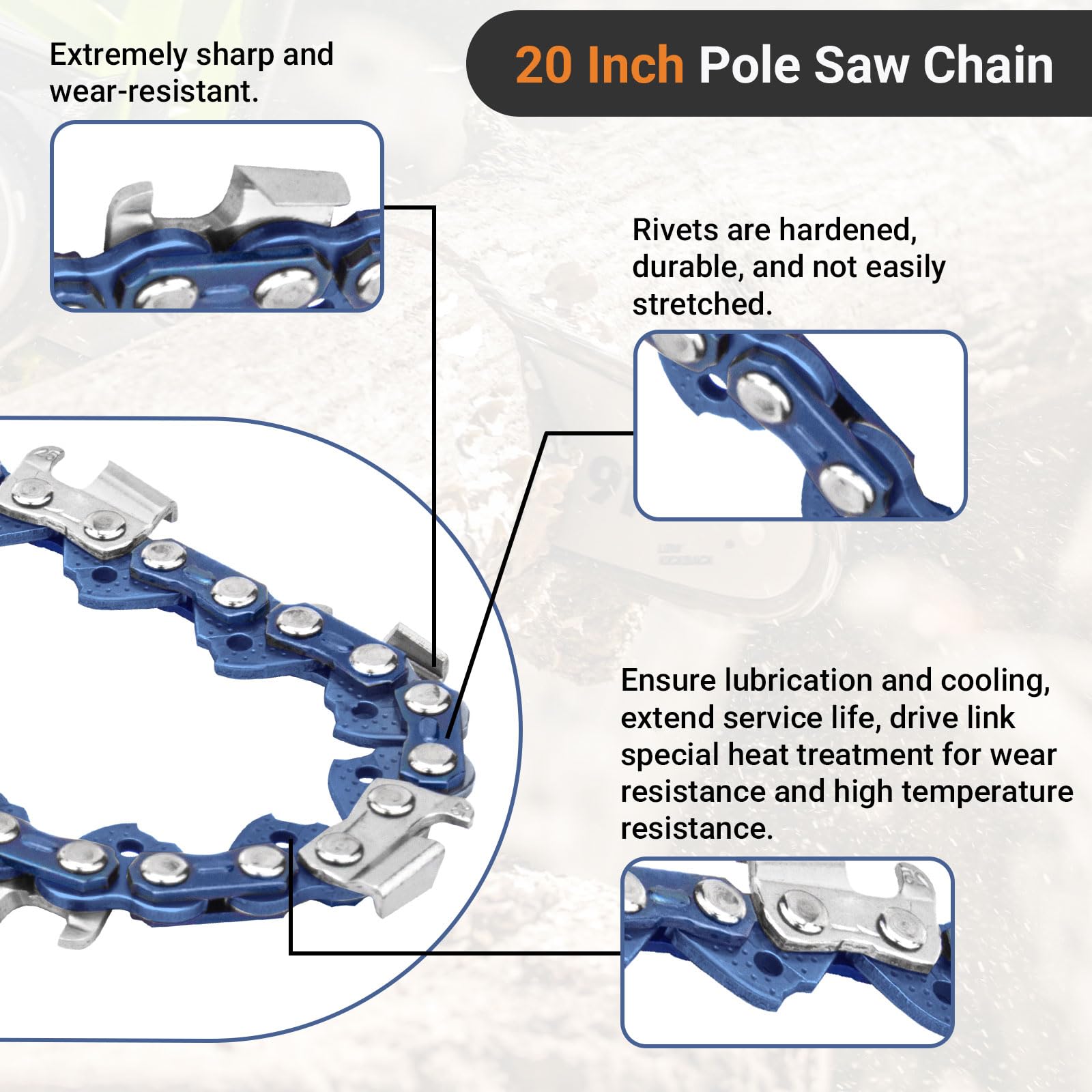 Cadena de motosierra de 20 pulgadas, paso de 3/8 pulgadas, calibre de 0.50 pulgadas, 70 eslabones de transmisión, compatible con Poulan Pro PR5020 PP5020AV Echo CS-590 CS-600, repuesto para cadena de