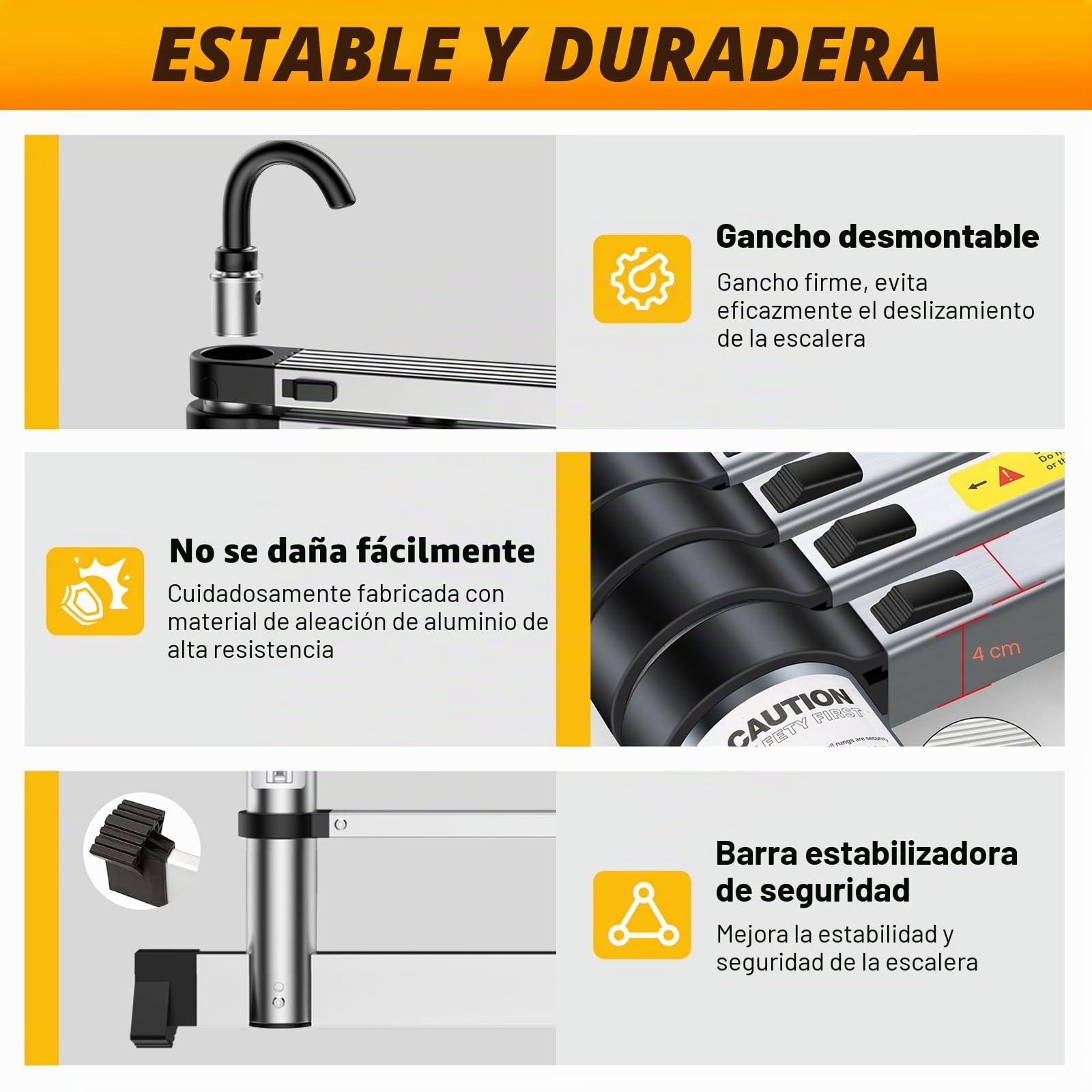 Escalera TelescóPica 6,2m, Escalera Extensible con Ganchos, Varias Posiciones, para Reparaciones Domésticas, Almacenes y Trabajos de Jardinería