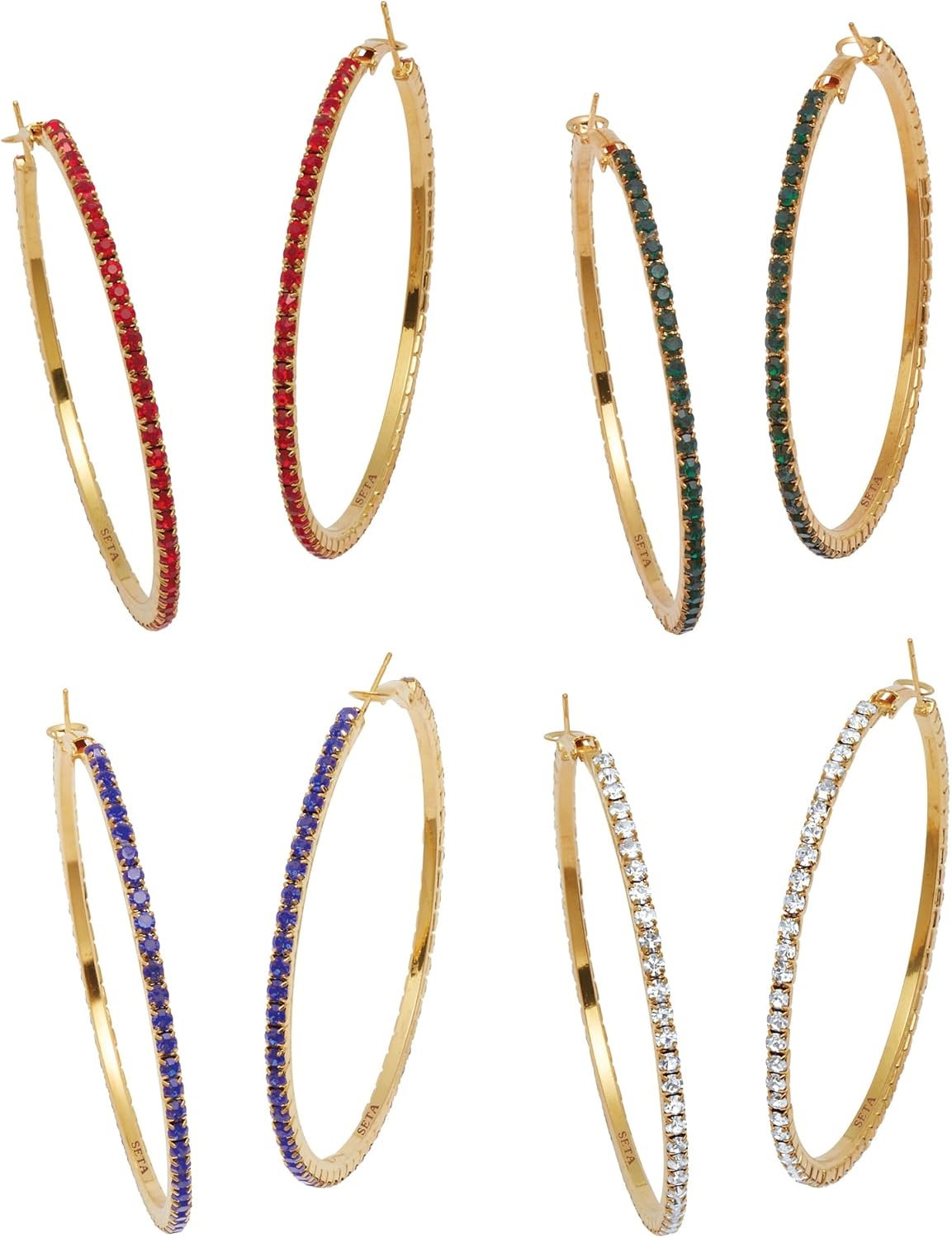 Palm Beach Jewelry 4 Pair Colorful Crystal Goldtone Hoop Earrings