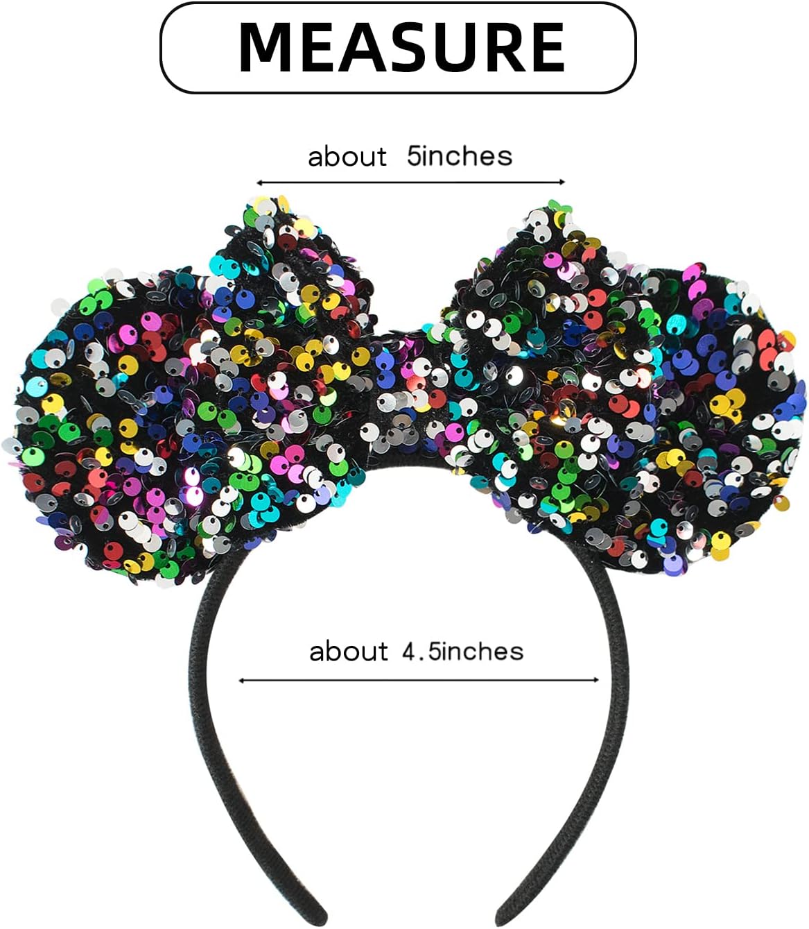 KARETT Sequins Mouse Ears Headband With Glitter Bow Princess Party Decorations For Girls Women