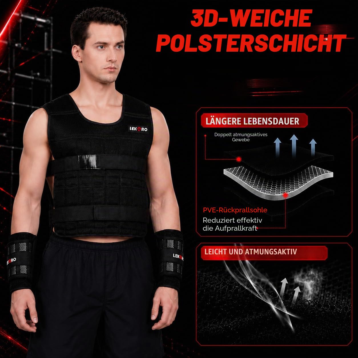 Verstellbare Gewichtsweste, 20 kg, Workout, Gewichtsweste, Training, Fitness, Gewichtsjacke für Männer und Frauen (inklusive 96 Stahlplatten Gewichte)