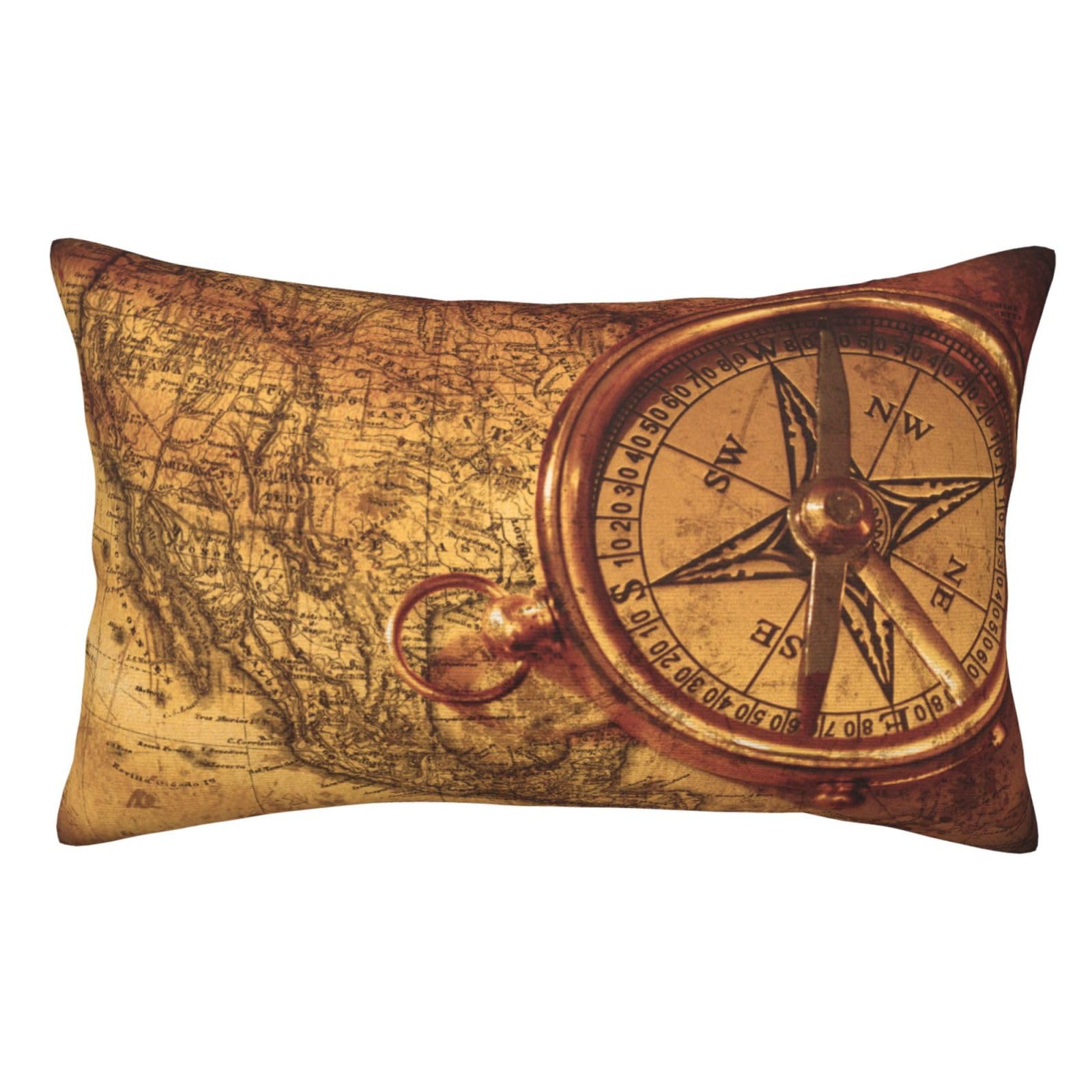Soft Plush Pillow Cover For Sofa & Bed, Compass Navigation, Standard Furry Throw Pillow Case 35x50 cm, Decorative Cushion Cover For Bedroom Living Room Decor, Hidden Zipper Pillowcases For All Seasons