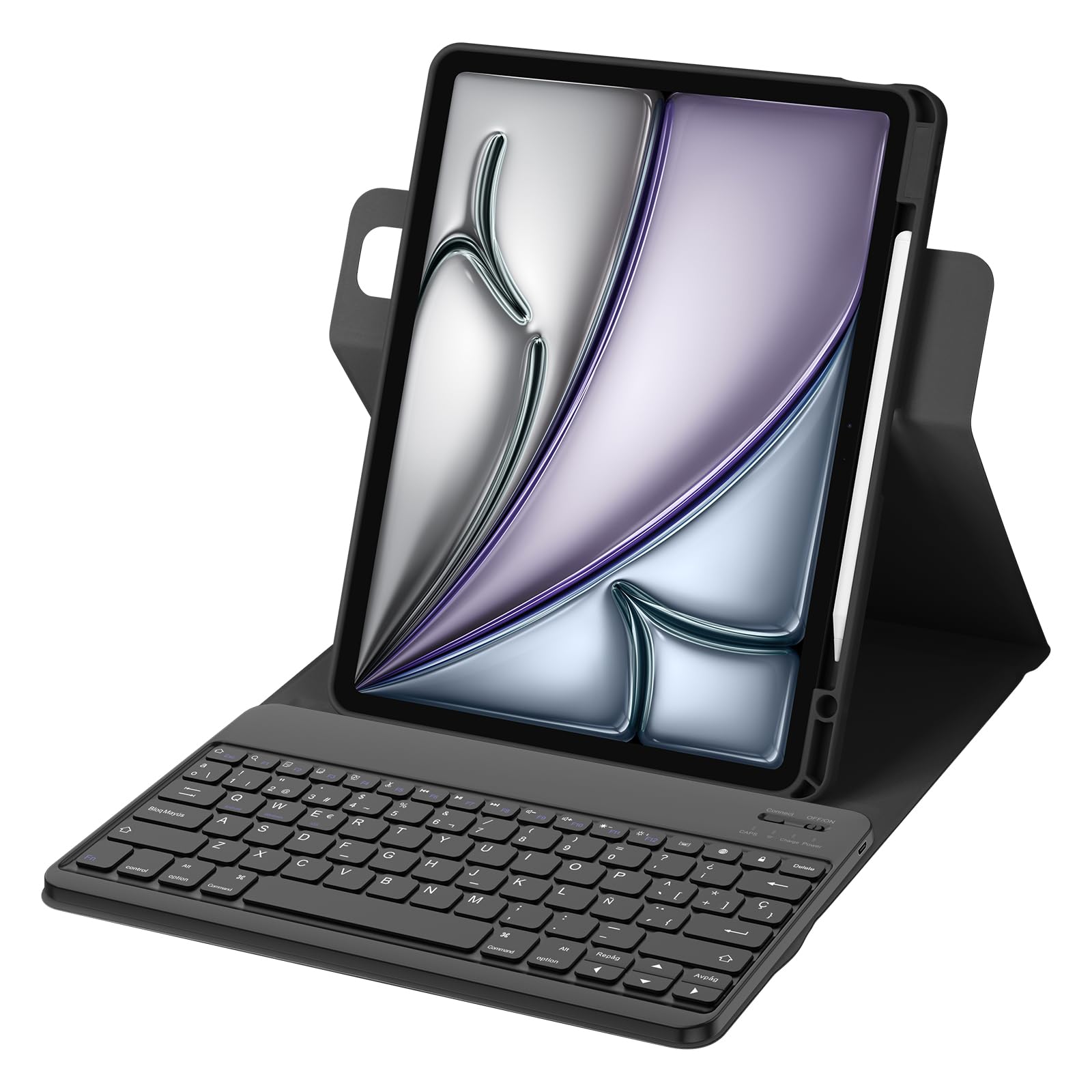 Bettdow para iPad Air 13 Pulgadas M3 2025/M2 2024 Funda con Teclado, Uso Vertical/Horizontal, Desmontable Español Ñ Teclado para Air 13"/iPad Pro de 12,9 Pulgadas (6ª, 5ª, 4ª, 3ª Generación), Negro