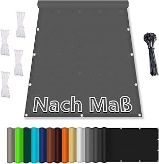 Sonnensegel Wasserdicht Rechteckig mit Ösen, (Nach Mass) Markisenstoff UV Schutz 95%, Sonnenschutz Markise Reißfest Wetterfest mit Seil, für Balkon Terrasse Garten 1X2M, Dunkelgrau