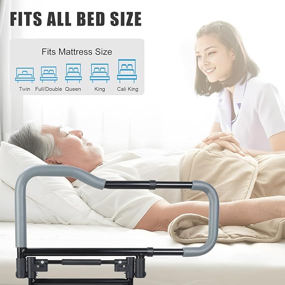 Bed Rails for Elderly Adults Safety, Heavy-Duty Adjustable Foldable Grab Bar Handrails, Elderlys Assistance Products, Fall Preventions Assist Handle Black