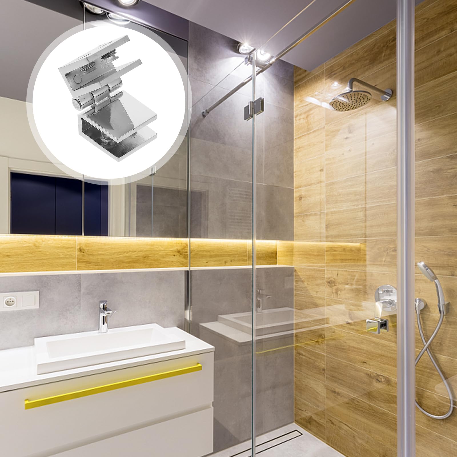 Uonlytech 2pcs Glass Door Hinge Glass Shower Door Gate Hinge Bath Screen Cabinet Hinges Pivot Hinges for Kitchen Cabinets Shower Nonporous Zinc Alloy Panel - Image 2