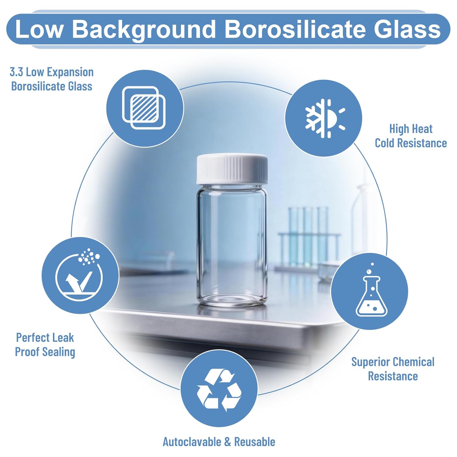 20 mL Scintillation Vials, 100 Pieces, Borosilicate Glass with 22-400 Screw Caps & Aluminum Liners, Leak-Resistant Lab Sample Vials
