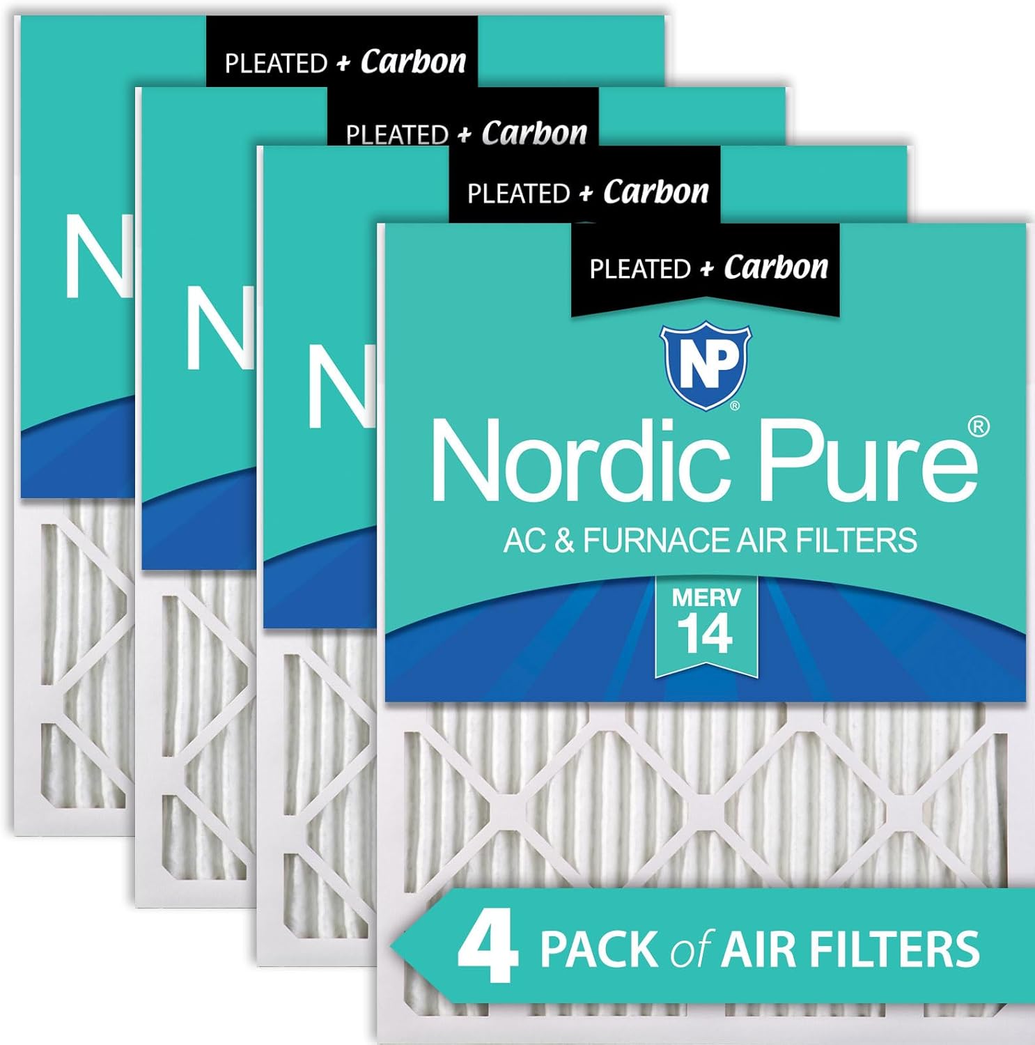 Nordic Pure 16x25x1 (15_1/2 x 24_1/2 x 3/4) Pleated Air Filters MERV 14 Plus Carbon 4 Pack MERV 14 + Carbon 4 Pack