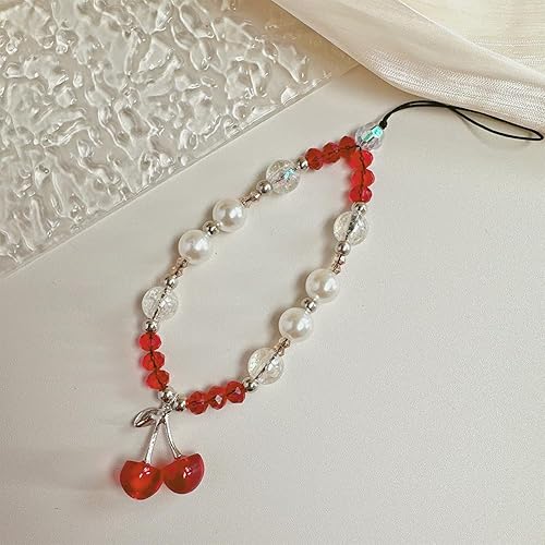Miniatura 4 de Correa de pulsera con cuentas para teléfono, cordón universal para teléfono celular, para cámara, cartera, mochila, monedero Rojo/Blanco,Rojo