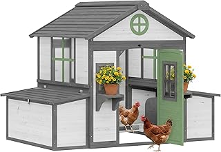 Wooden Chicken Coop, Hen House for 2-4 Hens, Outdoor Playhouse Poultry Cage with 2 Nesting Boxes, Waterproof Roof, Windows, Chicken Hutch for Farm Backyard, 72" x 50" x 54", White