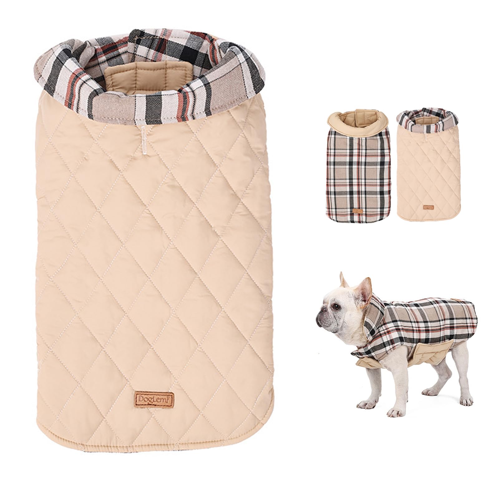 Dinhala Warm Dog Coat, Cold-Resistant Dog Clothes Reversible Two-Sided Pet Puppy Vest Windproof Pet Jacket Suitable for Medium & Large Dogs