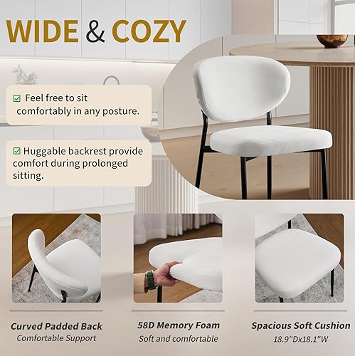 Miniatura 4 de Juego de 4 sillas de comedor tapizadas modernas de chenilla para cocina y comedor, asiento ancho relleno con cojín de espuma viscoelástica 58D,