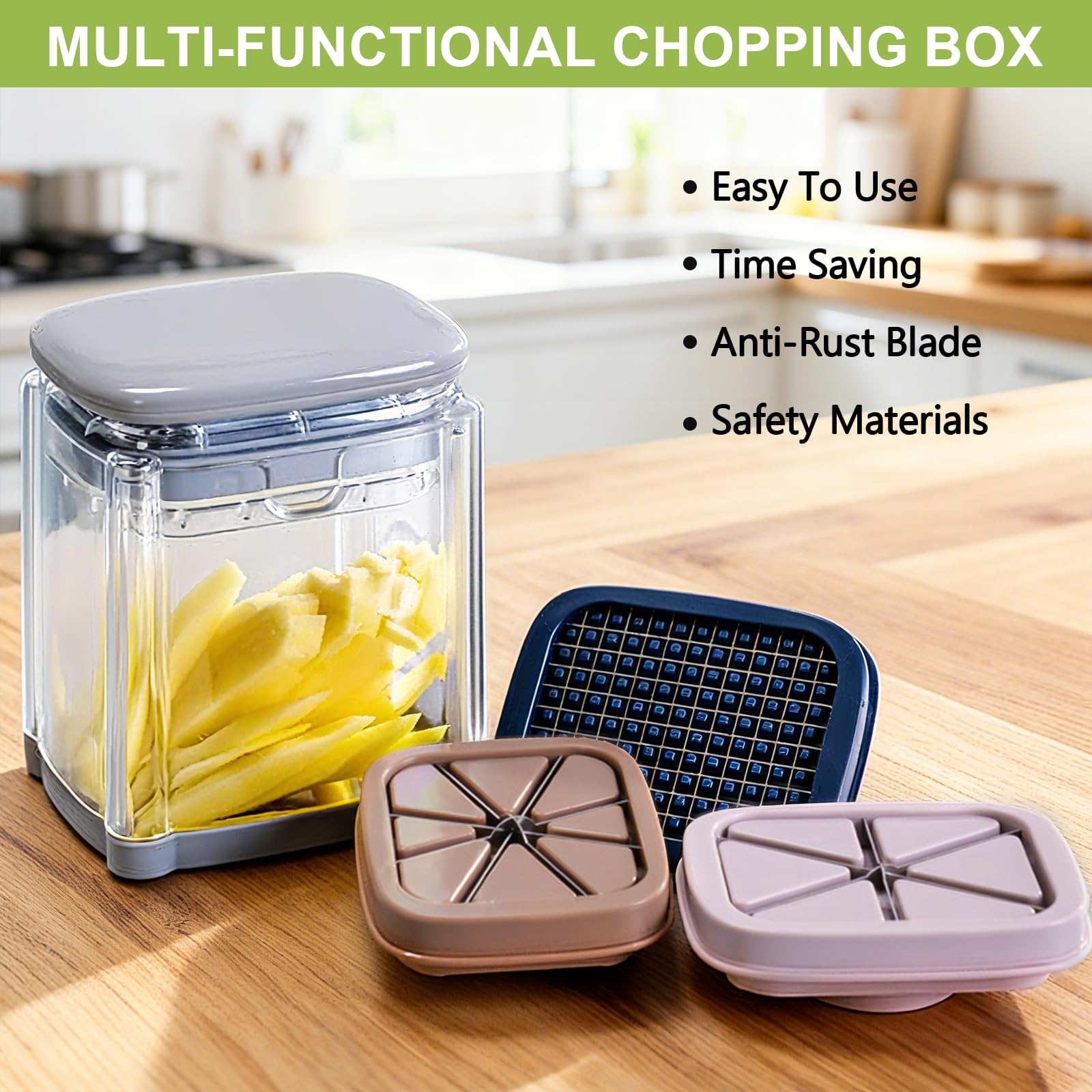 Coupe Frite, 4 EN 1 Decoupe Legumes Manuel avec avec 4 Lames Interchangeables Mandoline Dicer à Presse Coupe Legumes Multifonctions pour Frites, Concombre, Carotte, Oignon, Fruits