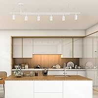 Vista 2 de GLOBE Electric West - Iluminación de pista de 64 pulgadas con 6 luces, blanco mate, barras giratorias centrales, bombilla no incluida